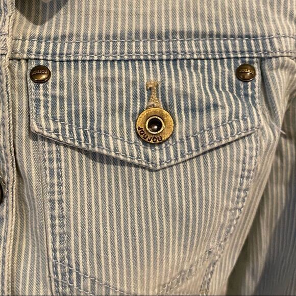 Jou Jou Denim Jacket Striped Jean Stretch Fabric Size M - Picture 7 of 16
